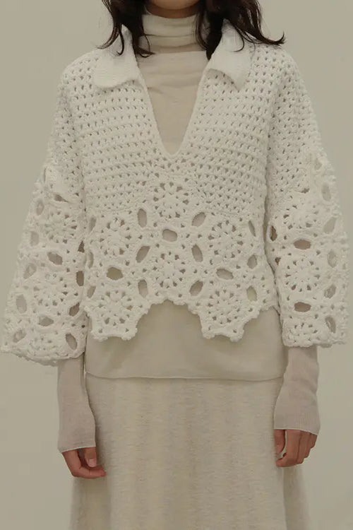 SWAYINGKNIT Crochet Snow Polo Shirt SW202SZ43